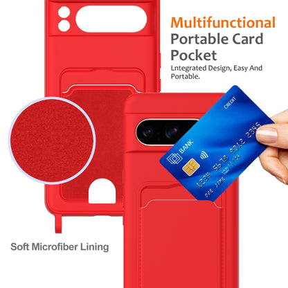 Integrated Card Bag Solid Color Liquid Silicone Phone Case with Lanyard, For Google Pixel 8 Pro, For Google Pixel 8