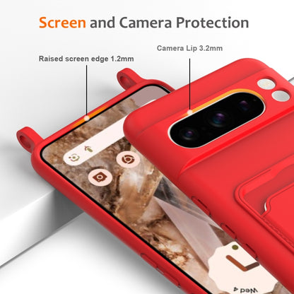 Integrated Card Bag Solid Color Liquid Silicone Phone Case with Lanyard, For Google Pixel 8 Pro, For Google Pixel 8