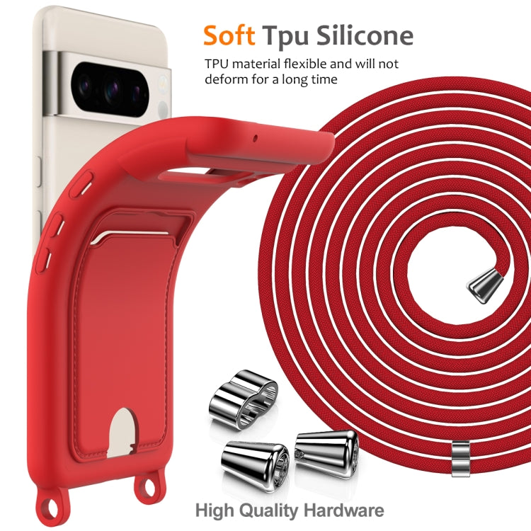 Integrated Card Bag Solid Color Liquid Silicone Phone Case with Lanyard, For Google Pixel 8 Pro, For Google Pixel 8