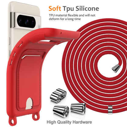 Integrated Card Bag Solid Color Liquid Silicone Phone Case with Lanyard, For Google Pixel 8 Pro, For Google Pixel 8