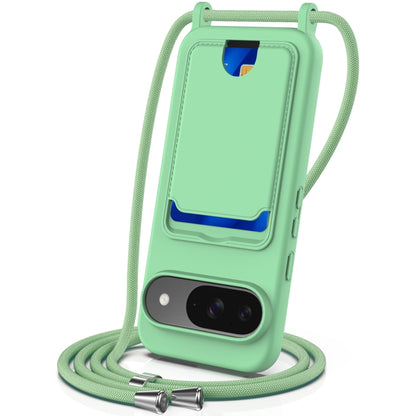 Integrated Card Bag Solid Color Liquid Silicone Phone Case with Lanyard, For Google Pixel 10, For Google Pixel 9a, For Google Pixel 9 Pro XL, For Google Pixel 9 Pro, For Google Pixel 9, For Google Pixel 8a