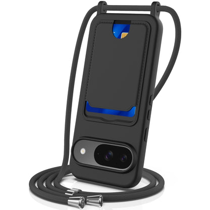 Integrated Card Bag Solid Color Liquid Silicone Phone Case with Lanyard, For Google Pixel 10, For Google Pixel 9a, For Google Pixel 9 Pro XL, For Google Pixel 9 Pro, For Google Pixel 9, For Google Pixel 8a