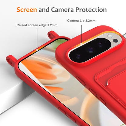 Integrated Card Bag Solid Color Liquid Silicone Phone Case with Lanyard, For Google Pixel 9 Pro, For Google Pixel 9, For Google Pixel 8a, For Google Pixel 8 Pro, For Google Pixel 8