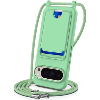 Integrated Card Bag Solid Color Liquid Silicone Phone Case with Lanyard