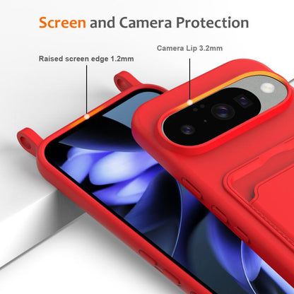 Integrated Card Bag Solid Color Liquid Silicone Phone Case with Lanyard, For Google Pixel 10, For Google Pixel 9a, For Google Pixel 9 Pro XL, For Google Pixel 9 Pro, For Google Pixel 9, For Google Pixel 8a