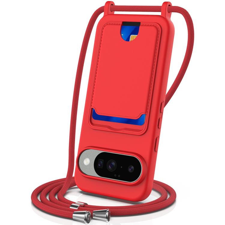 Integrated Card Bag Solid Color Liquid Silicone Phone Case with Lanyard, For Google Pixel 10, For Google Pixel 9a, For Google Pixel 9 Pro XL, For Google Pixel 9 Pro, For Google Pixel 9, For Google Pixel 8a