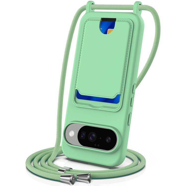 Integrated Card Bag Solid Color Liquid Silicone Phone Case with Lanyard, For Google Pixel 10, For Google Pixel 9a, For Google Pixel 9 Pro XL, For Google Pixel 9 Pro, For Google Pixel 9, For Google Pixel 8a