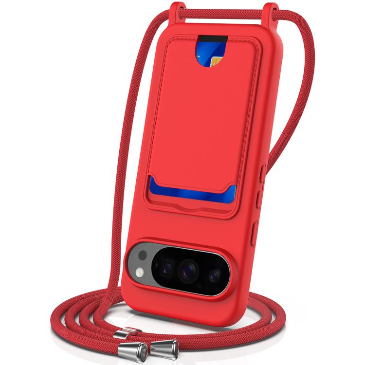 Integrated Card Bag Solid Color Liquid Silicone Phone Case with Lanyard, For Google Pixel 10a, For Google Pixel 10 Pro XL, For Google Pixel 10 Pro, For Google Pixel 10, For Google Pixel 9a, For Google Pixel 9 Pro XL