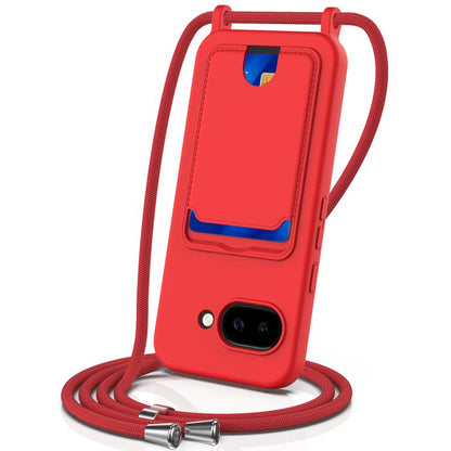 Integrated Card Bag Solid Color Liquid Silicone Phone Case with Lanyard, For Google Pixel 10, For Google Pixel 9a, For Google Pixel 9 Pro XL, For Google Pixel 9 Pro, For Google Pixel 9, For Google Pixel 8a