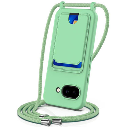 Integrated Card Bag Solid Color Liquid Silicone Phone Case with Lanyard, For Google Pixel 10, For Google Pixel 9a, For Google Pixel 9 Pro XL, For Google Pixel 9 Pro, For Google Pixel 9, For Google Pixel 8a