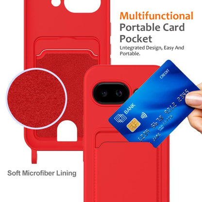 Integrated Card Bag Solid Color Liquid Silicone Phone Case with Lanyard, For Google Pixel 10a, For Google Pixel 10 Pro XL, For Google Pixel 10 Pro, For Google Pixel 10, For Google Pixel 9a, For Google Pixel 9 Pro XL