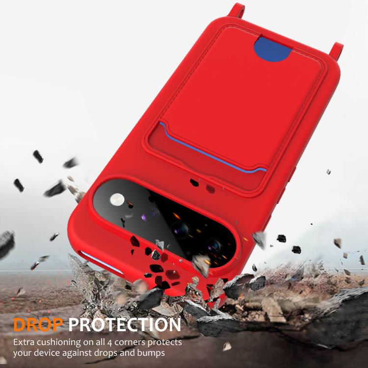 Integrated Card Bag Solid Color Liquid Silicone Phone Case with Lanyard, For Google Pixel 11 Pro XL, For Google Pixel 11, For Google Pixel 11 Pro, For Google Pixel 10a, For Google Pixel 10 Pro XL, For Google Pixel 10 Pro