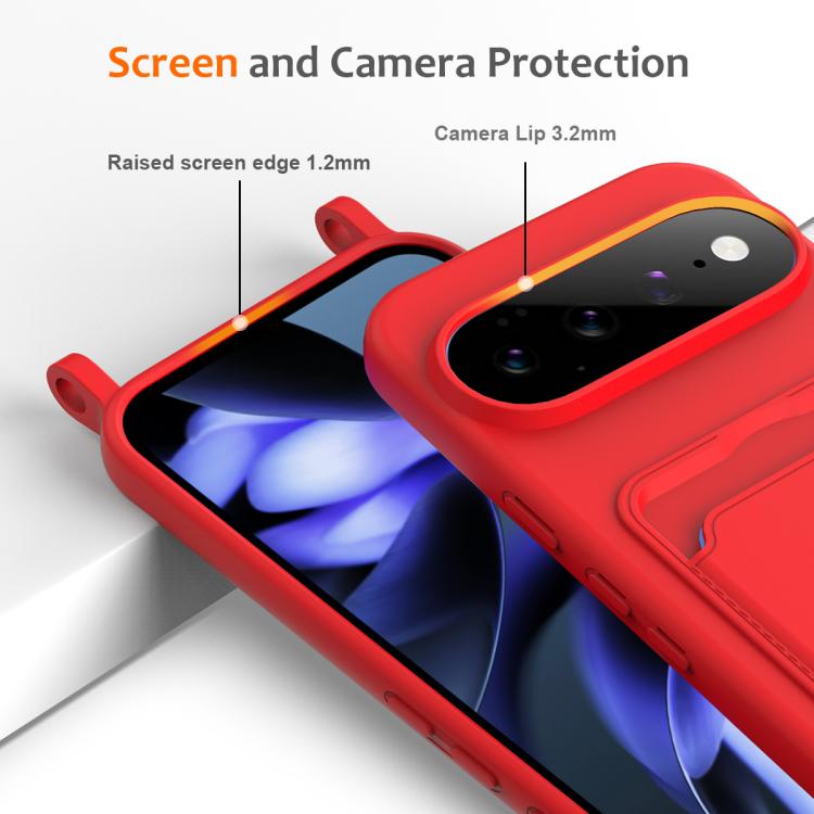 Integrated Card Bag Solid Color Liquid Silicone Phone Case with Lanyard, For Google Pixel 11 Pro XL, For Google Pixel 11, For Google Pixel 11 Pro, For Google Pixel 10a, For Google Pixel 10 Pro XL, For Google Pixel 10 Pro