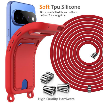 Integrated Card Bag Solid Color Liquid Silicone Phone Case with Lanyard, For Google Pixel 11 Pro XL, For Google Pixel 11, For Google Pixel 11 Pro, For Google Pixel 10a, For Google Pixel 10 Pro XL, For Google Pixel 10 Pro