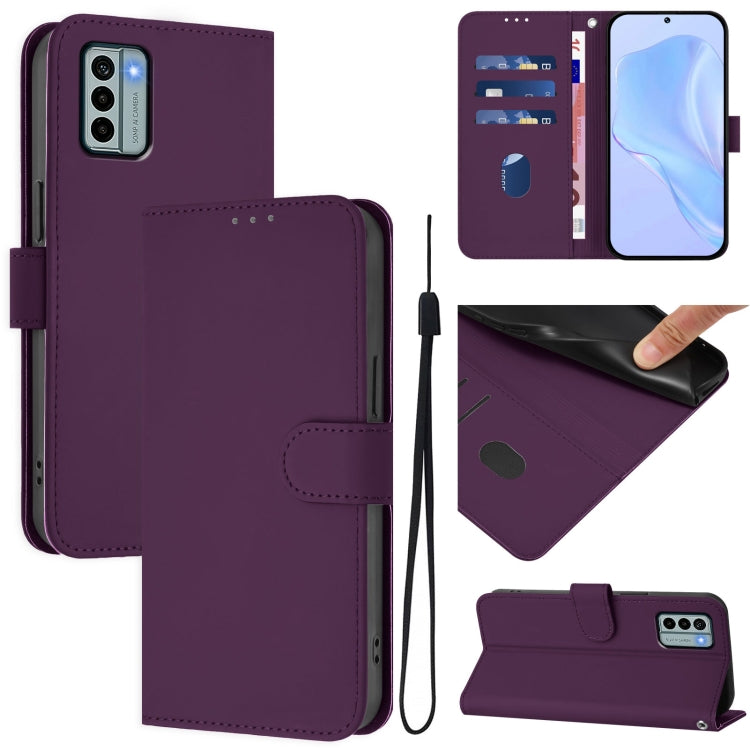 Skin Feel Solid Color Leather Phone Case with Lanyard, Series 14