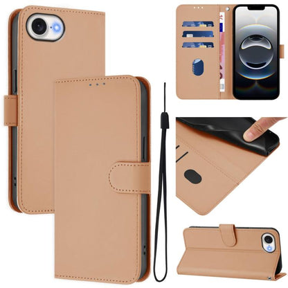 Skin Feel Solid Color Leather Phone Case with Lanyard