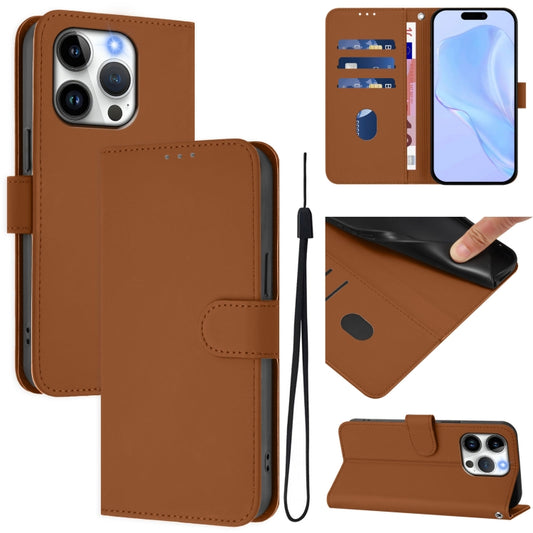Skin Feel Solid Color Leather Phone Case with Lanyard
