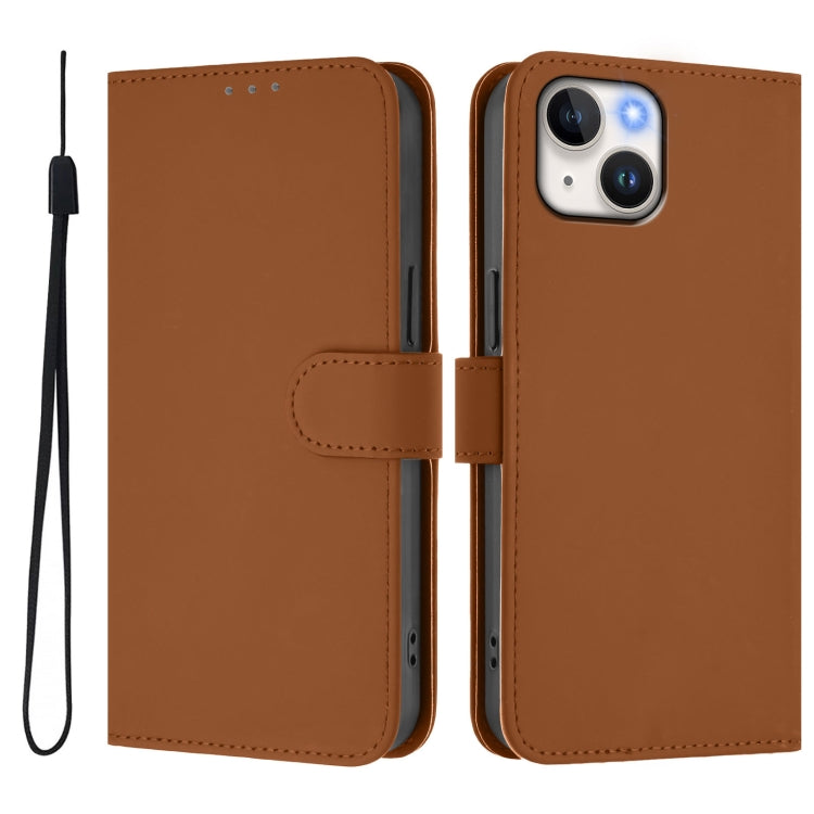 Skin Feel Solid Color Leather Phone Case with Lanyard