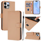 Skin Feel Solid Color Leather Phone Case with Lanyard