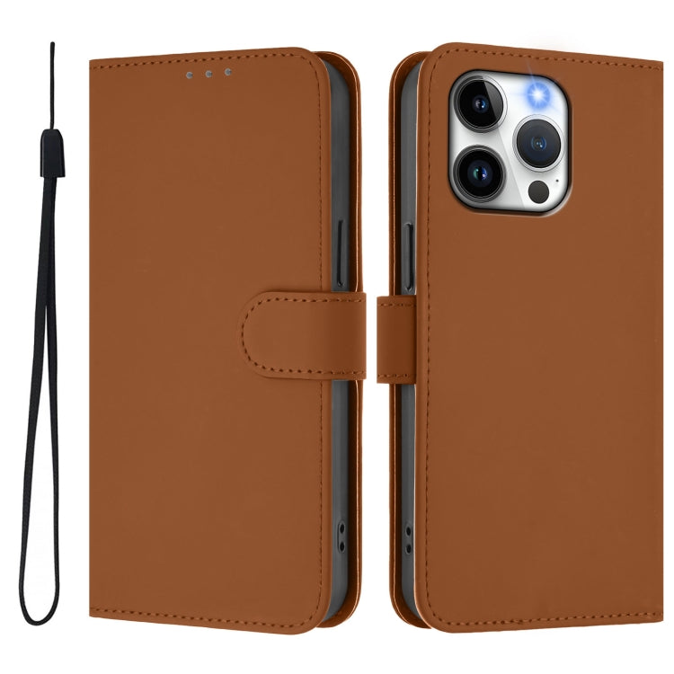 Skin Feel Solid Color Leather Phone Case with Lanyard