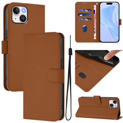 Skin Feel Solid Color Leather Phone Case with Lanyard