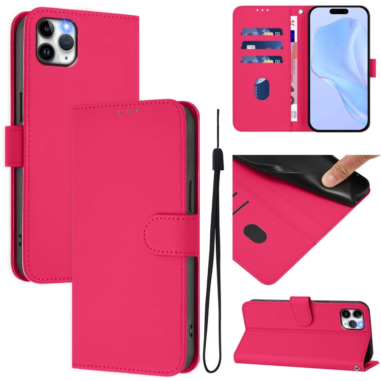 Skin Feel Solid Color Leather Phone Case with Lanyard, For iPhone 11 Pro Max