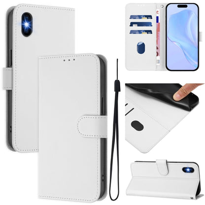 Skin Feel Solid Color Leather Phone Case with Lanyard