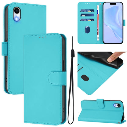 Skin Feel Solid Color Leather Phone Case with Lanyard