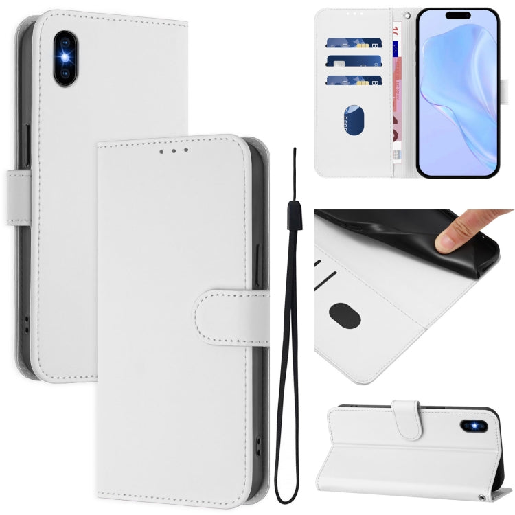 Skin Feel Solid Color Leather Phone Case with Lanyard