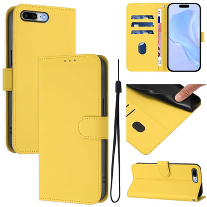 Skin Feel Solid Color Leather Phone Case with Lanyard