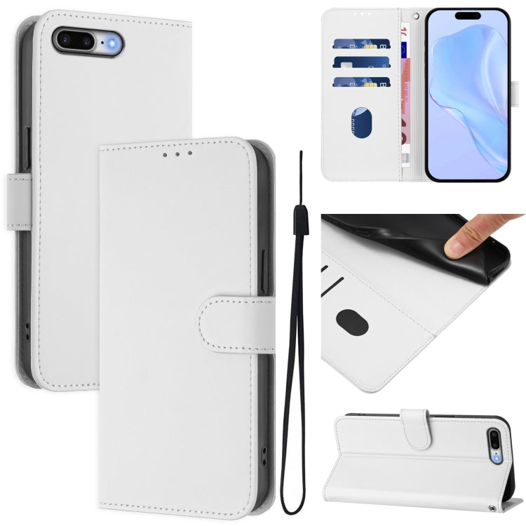 Skin Feel Solid Color Leather Phone Case with Lanyard