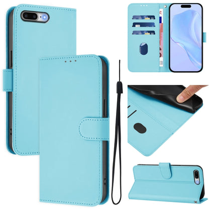 Skin Feel Solid Color Leather Phone Case with Lanyard