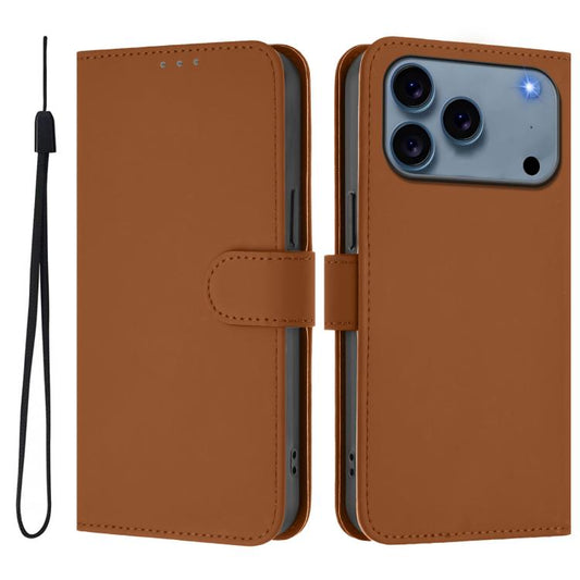 Skin Feel Solid Color Leather Phone Case with Lanyard, For iPhone 17 Pro