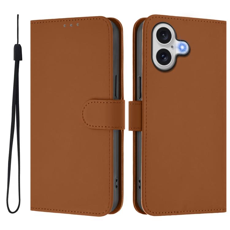 Skin Feel Solid Color Leather Phone Case with Lanyard, For iPhone 17