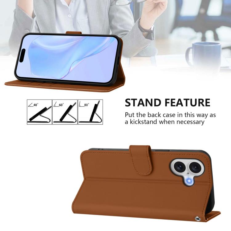 Skin Feel Solid Color Leather Phone Case with Lanyard, For iPhone 17