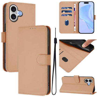Skin Feel Solid Color Leather Phone Case with Lanyard, For iPhone 17