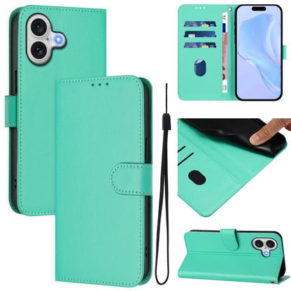 Skin Feel Solid Color Leather Phone Case with Lanyard, For iPhone 17