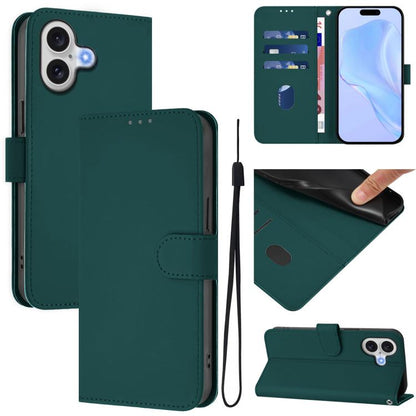 Skin Feel Solid Color Leather Phone Case with Lanyard, For iPhone 17
