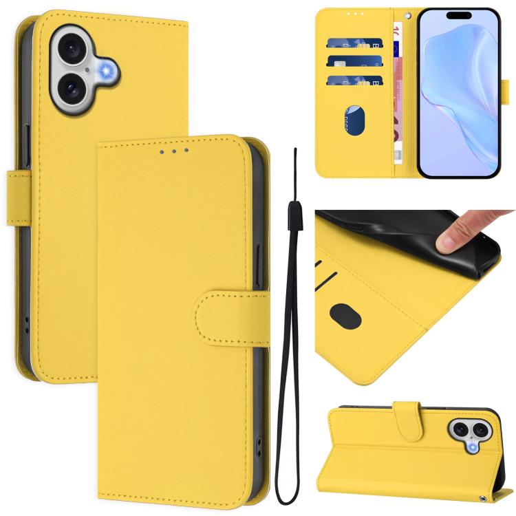 Skin Feel Solid Color Leather Phone Case with Lanyard, For iPhone 17