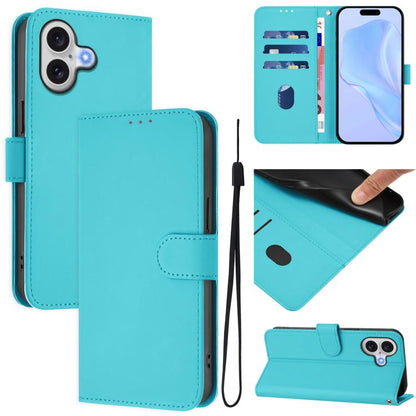 Skin Feel Solid Color Leather Phone Case with Lanyard, For iPhone 17