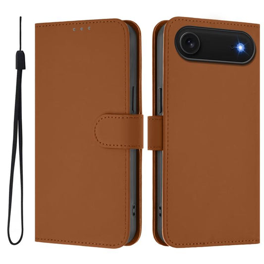 Skin Feel Solid Color Leather Phone Case with Lanyard