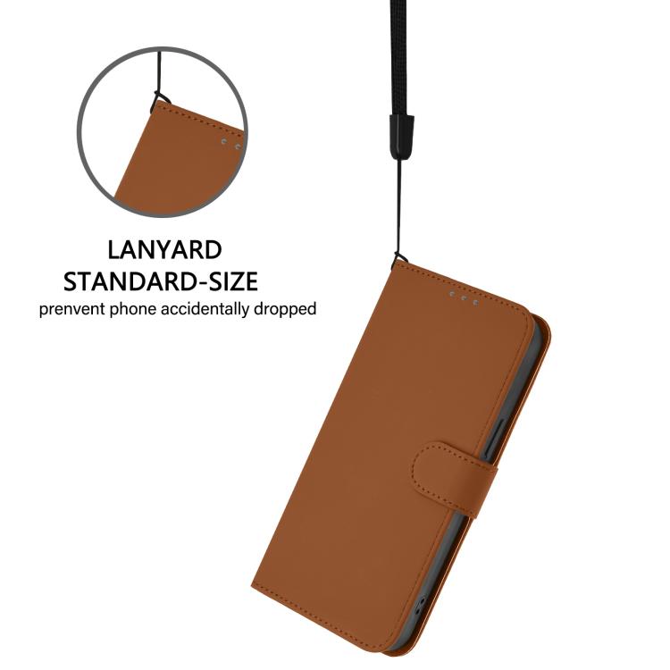 Skin Feel Solid Color Leather Phone Case with Lanyard