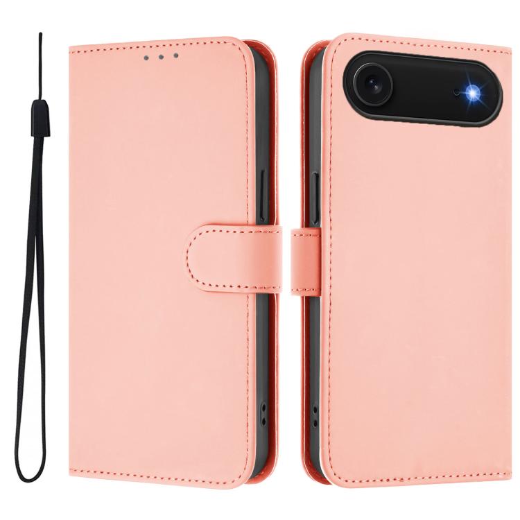Skin Feel Solid Color Leather Phone Case with Lanyard, For iPhone Air