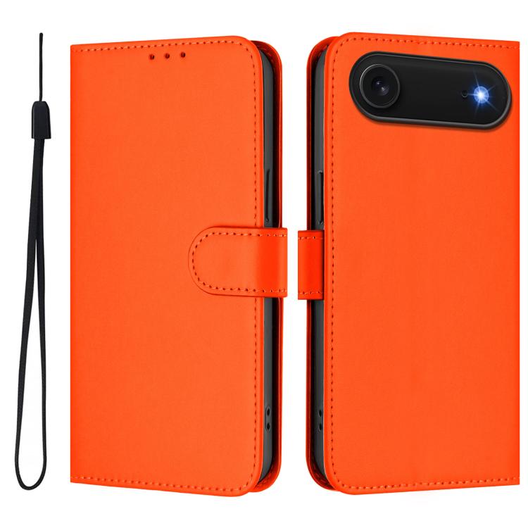 Skin Feel Solid Color Leather Phone Case with Lanyard