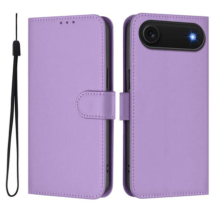 Skin Feel Solid Color Leather Phone Case with Lanyard