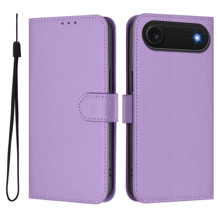 Skin Feel Solid Color Leather Phone Case with Lanyard, For iPhone Air