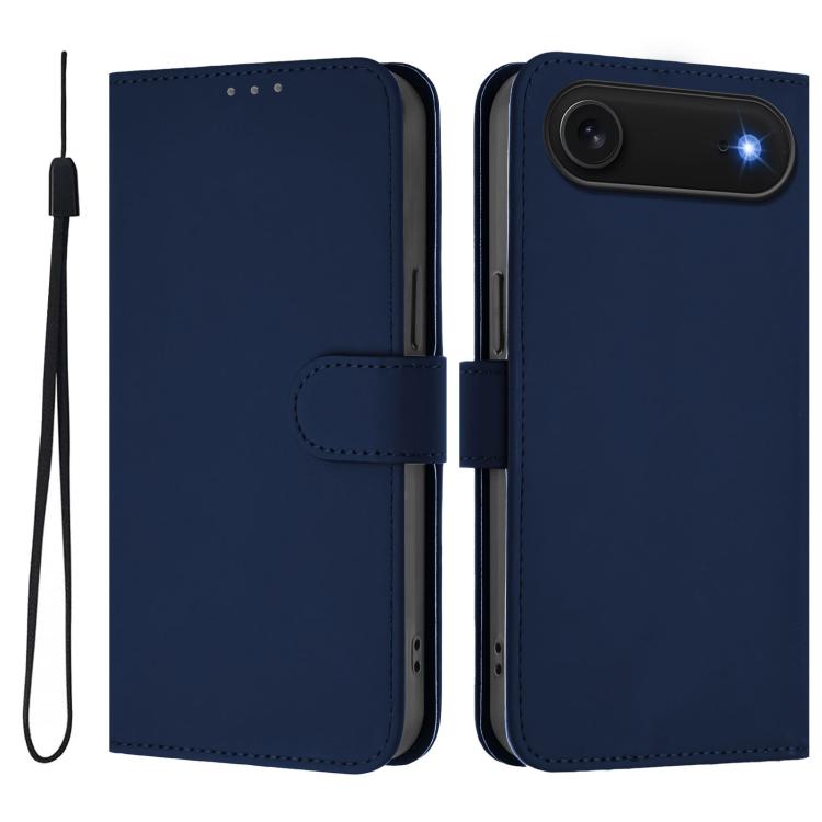 Skin Feel Solid Color Leather Phone Case with Lanyard