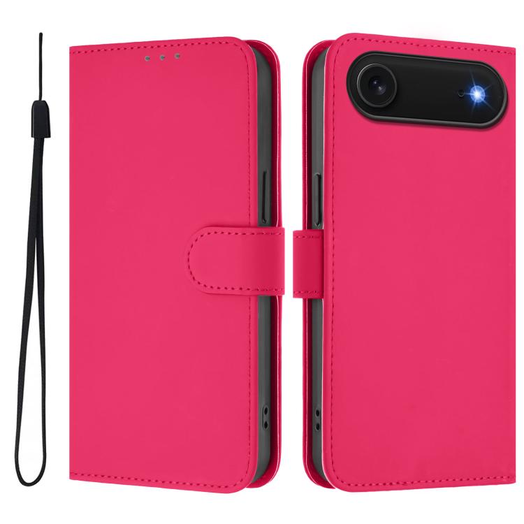 Skin Feel Solid Color Leather Phone Case with Lanyard