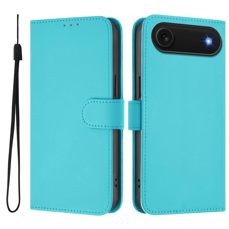 Skin Feel Solid Color Leather Phone Case with Lanyard