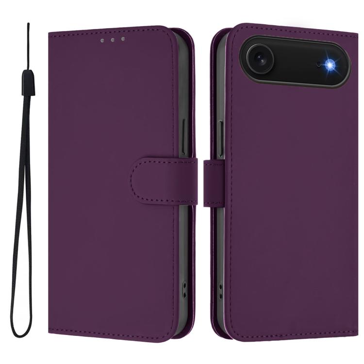 Skin Feel Solid Color Leather Phone Case with Lanyard